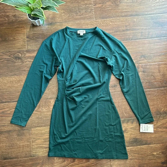 NWT Open Edit Long Sleeve Asymmetric MiniDress | Long Sleeve Dress | Green Dress - Picture 4 of 11